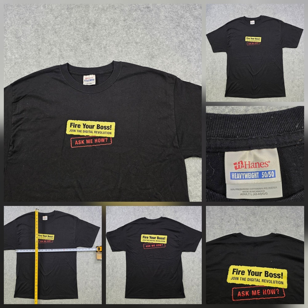 VTG Fire Your Boss Digital Revolution T Shirt Mens Large Black Graphic Tee